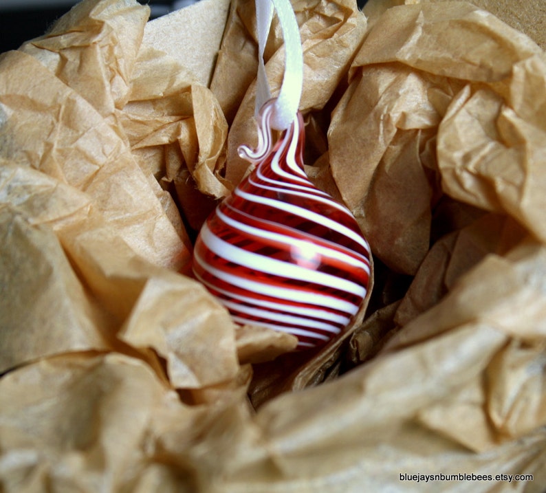 miniature red swirl blown glass ornament image 2