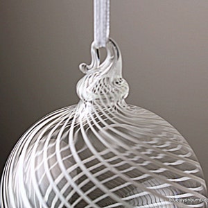 classy white spiral blown glass ornament