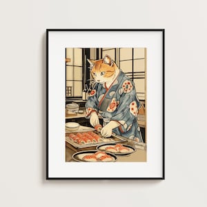 Japan Kimono Cat Asian Art Decor Wall Art Digital Download for Pet Lovers Home Decor Gift for Her Living room Restaurant Dining Room