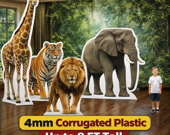 1FT–8FT Life Size Animal Cutout – 4mm Plastic Giant Safari Standee – Jungle Party Decor, Zoo Theme Birthday Backdrop – Made in USA