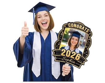 Custom Graduation Big Head Cutout on a Stick | Personalized Face Cutouts 6-48 Inch | Class of 2026 Party Decor Made in USA. 1PC