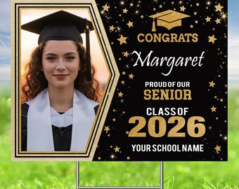 Custom Graduation Yard Sign 18x24” Double-Sided-Class of 2026 Grad Lawn Sign with H Stake, Congrats Decor for High School College