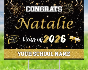 Custom Graduation Yard Sign 18x24” Double-Sided-Class of 2026 Grad Lawn Sign with H Stake, Congrats Decor for High School College