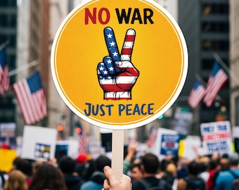 NO WAR In America Sign with Stick – Anti Conflict Demonstration Sign, Reusable Weather Resistant Peace Rally Placard with Comfort Wood Grip