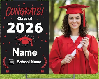 Custom Graduation Yard Sign 18x24” Double-Sided-Class of 2026 Grad Lawn Sign with H Stake, Congrats Decor for High School College