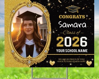 Custom Graduation Yard Sign 18x24” Double-Sided-Class of 2026 Grad Lawn Sign with H Stake, Congrats Decor for High School College