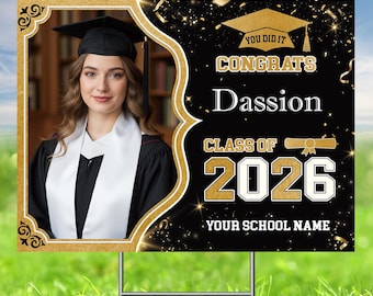 Custom Graduation Yard Sign 18x24” Double-Sided-Class of 2026 Grad Lawn Sign with H Stake, Congrats Decor for High School College