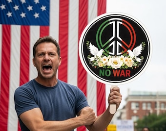NO WAR In America Sign with Stick – Strong Anti-War Message Sign, Weatherproof Corrugated Plastic Peace Placard with Wooden Stick Handle
