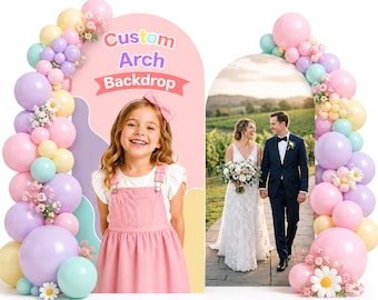 Custom Arch Backdrop Standee with Stand, 1-8 FT Personalized Cardboard Cutout Background Board for Photo Props, Birthday Party, Wedding