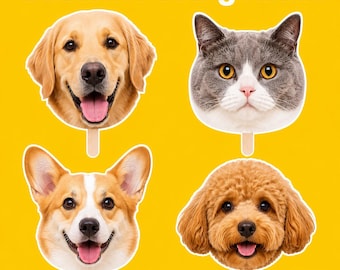 Custom Pet Big Head Cutout on a Stick, Personalized Dog or Cat Face Sign,  Party Photo Prop Decoration
