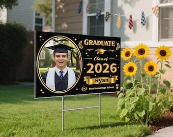 Custom Graduation Yard Sign 18x24” Double-Sided-Class of 2026 Grad Lawn Sign with H Stake, Congrats Decor for High School College