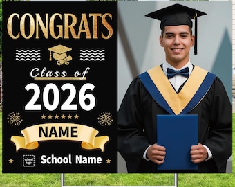 Custom Graduation Yard Sign 18x24” Double-Sided-Class of 2026 Grad Lawn Sign with H Stake, Congrats Decor for High School College