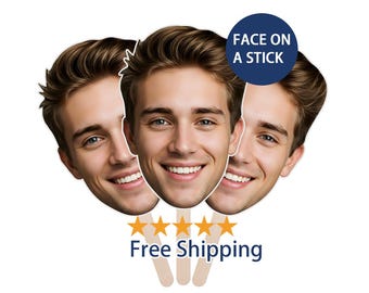 Custom Big Head Cutout on a Stick | Personalized Face Cutouts 6-48 Inch | Photo Party Props for Graduation Birthday Wedding Events, 1PC