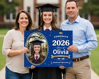 Custom Graduation Yard Sign 18x24” Double-Sided-Class of 2026 Grad Lawn Sign with H Stake, Congrats Decor for High School College