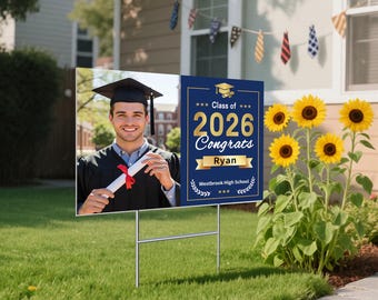 Custom Graduation Yard Sign 18x24” Double-Sided-Class of 2026 Grad Lawn Sign with H Stake, Congrats Decor for High School College