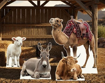 Nativity Donkey Life Size Cardboard Cutout, Christmas Scene Decoration, Theme Standup, Photo Prop for Xmas, Holy Family Christian Party