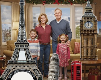 Life Size Landmark Cardboard Cutout, Famous World Architecture Standee,Eiffel Tower, Big Ben, Statue of Liberty, Pisa Tower for Party Event