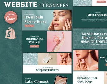 Skincare Shopify 10 Web Banners Canva Template Skincare Website Branding Design DIY Canva Web Banner Template