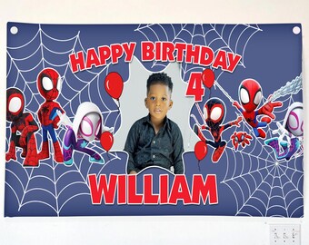 Spidey Birthday Banner, Spidey and His Amazing Friends Birthday Party Decoration, Personalized Spidey Backdrop, Custom Name Banner