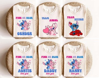 Disney Gender Reveal Party Shirt, Pink or Blue Tee, Team Stitch & Team Angel Shirt, Disneyland Baby Shower Matching Sweatshirt