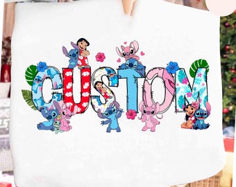 Custom Name Stitch and Angel Shirt, Name Kids Family Shirt, Lilo and Stitch Custom Girl Boy Shirt, Disneyland Birthday Family Matching Tee