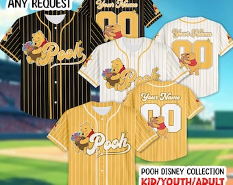 Custom Winnie The Pooh Collection Baseball Jersey, Disney Winnie Tthe Pooh Jersey Shirt, Pooh Kid Youth Adult Baseball Jersey.