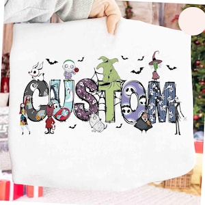 Custom Name Disney The Nightmare Before Christmas Shirt, Custom Birthday Girl Boy Name Kids Shirt, Custom Name Disney Family Jack and Sally image 1