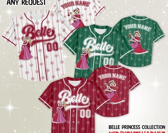 Custom Belle Princess Christmas Baseball Jersey, Disneyland Disneyworld Gift
