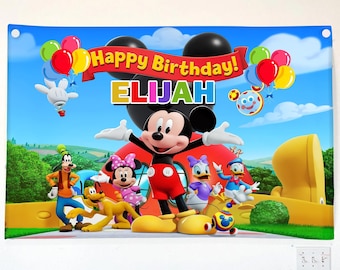 Custom Mickey Mouse Birthday Banner Backdrop, Mickey & Friends Birthday Banner, Minnie Mouse Party Decor, Birthday Party Backdrop for Kids