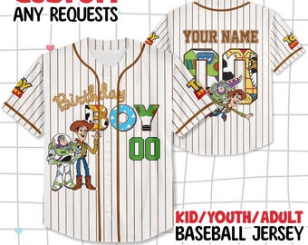 Personalized Woody Toy Story Baseball Jersey, Toy Story Birthday Jersey, Disney Jersey, Gift for Disney Fans, Matching Disney Baseball Team