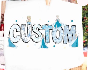 Camiseta de Elsa con nombre personalizado, camiseta de Frozen de Disney con lazos coquetos, cumpleaños de niña, familia Elsa, Olaf y Sven, viaje familiar a Magic Kingdom Disneyland 2026