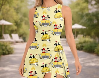 Mickey Minnie Love Tennis Dress, Cute Disney Inspired Kids Outfit, Valentine Matching Dress, Cartoon Heart Theme Girls Dress