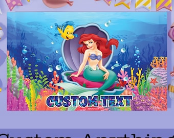 Custom Disney The little mermaid Ariel Birthday Banner, Princess Birthday Backdrop Decoration, Ariel Birthday Party, Princess Party Decor