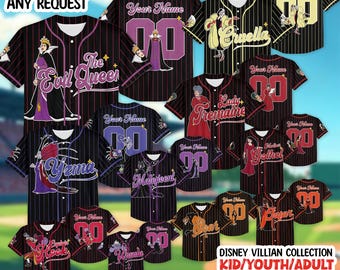 Custom Disney Villains Halloween Collection Baseball, Personalized Maleficent Evil Queen Ursula Cruella Baseball Jersey for Halloween Family