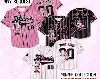 Custom Disney Minnie Mouse Collection Baseball Jersey, Disney Minnie Mouse Jersey, Disneyland Baseball Team Matching Outfit, Birthday Gift