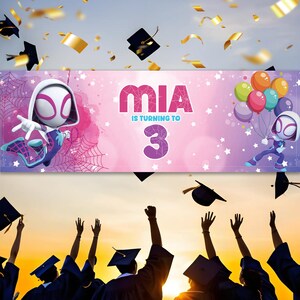 Ghost Spider Banner Backdrop, Spidey And His Amazing Friends Birthday Banner, Gwen Birthday Party, Dessert Table Backdrop, Disney Birthday imagem 2