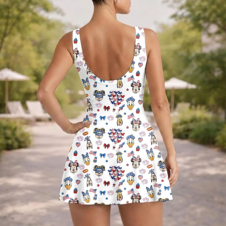 Mickey and Friends 4th Of July Tennis Dress, Mickey Mouse Balloon Outfit, Vintage Disney Park Costume,Toddler Girl Birthday Gift Summer Trip bild 2
