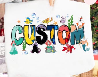 Custom Princess Birthday Girl Shirt, Disney Birthday Ariel Toddler Shirts, Disney Family Birthday Party Shirt Disneyland Little Mermaid Tee