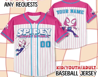Custom Disney Spidey and Friends Gwen Ghost Spider Baseball White, Custom Disneyland Spiderman Baseball Jersey Outfit, Birthday Gift for Fan