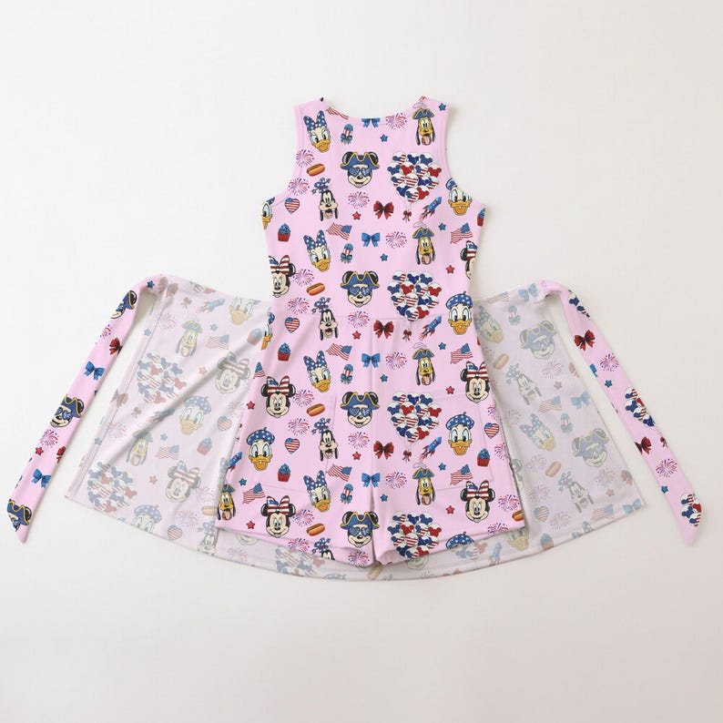 Mickey and Friends 4th Of July Tennis Dress, Mickey Mouse Balloon Outfit, Vintage Disney Park Costume,Toddler Girl Birthday Gift Summer Trip bild 6