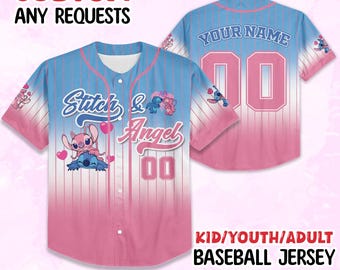 Custom Disney Lilo and Stitch Stitch Baseball Jersey, Stitch Valentine Jersey Gift for Kids, Disney Birthday Gift, Gift For Baseball Fans