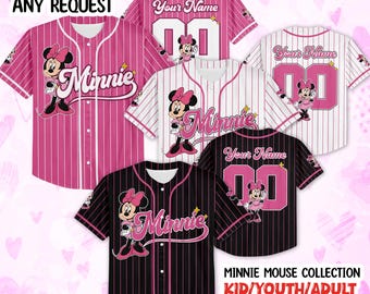 Custom Disney Minnie Mouse Collection Baseball Jersey, Disney Minnie Mouse Jersey, Disneyland Baseball Team Matching Outfit, Birthday Gift