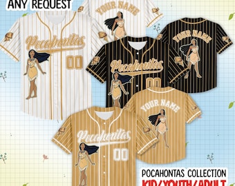 Custom Disney Princess Pocahontas Baseball Jersey, Custom Name Disney Game Day Kid Adult Jersey, Gift For Baseball Fan Disney Princess