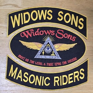 Widows Sons Masonic Riders Embroidered Patch Set: Iron On Biker Vest Patches
