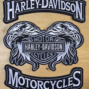 Harley Davidson Eagle Patch Set: Embroidered Iron-On Biker Jacket Patches - Colour available