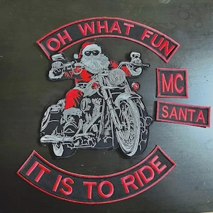 Santa MC Clause Oh what fun It is to Ride large embroidery patch set of 5 iron on for vests and jackets