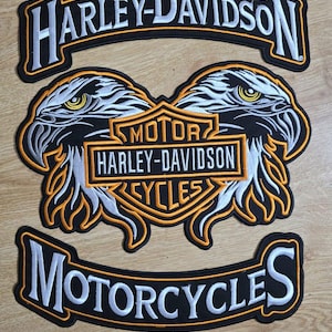 Harley Davidson Eagle Patch Set: Embroidered Iron-On Biker Jacket Patches