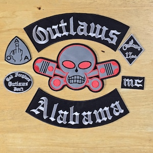 Outlaws Chicago/Nomads/Alabama Biker Patch Set: Embroidered Iron-On