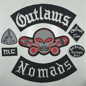 Outlaws Nomads/Chicago/Alabama Biker Patch Set: Embroidered Iron-On Rider Patches