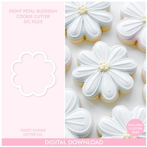 Eight Petal Blossom Cookie Cutter, STL File, 3D Printable Cookie Cutter, Instant Download, Sweet Cookie Cutter Co